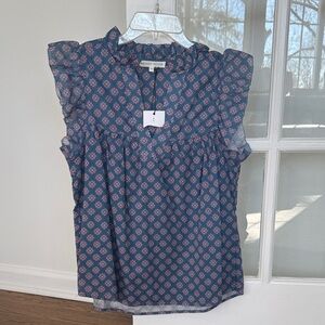 MELISSA NEPTON Navy and Pink Patterned Blouse